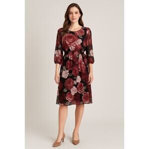 Kate and Lily Whimsigoth Rose Print Chiffon romantic floral Midi Dress Size 8